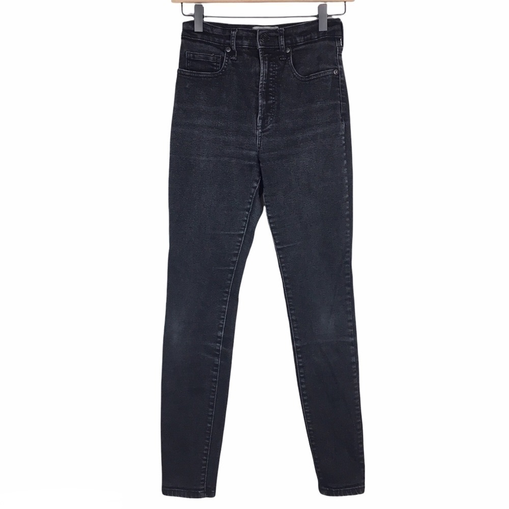 EVERLANE Skinny Jeans High Waist Black Wash Distressed Faded Size 27 Regular